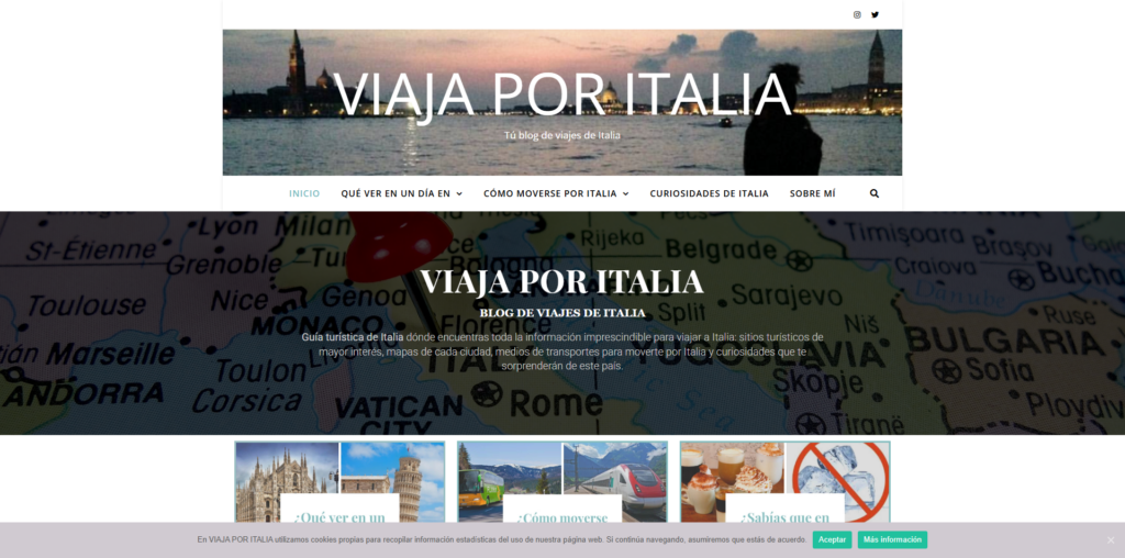 Captura de pantalla de uno de los blogs de viaje por Italia, llamado Viaja por Italia
