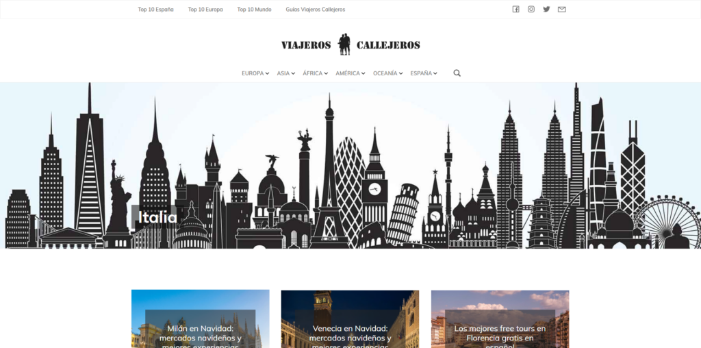 Captura de pantalla de uno de los blogs de viaje de Italia, llamado Viajeros Callejeros