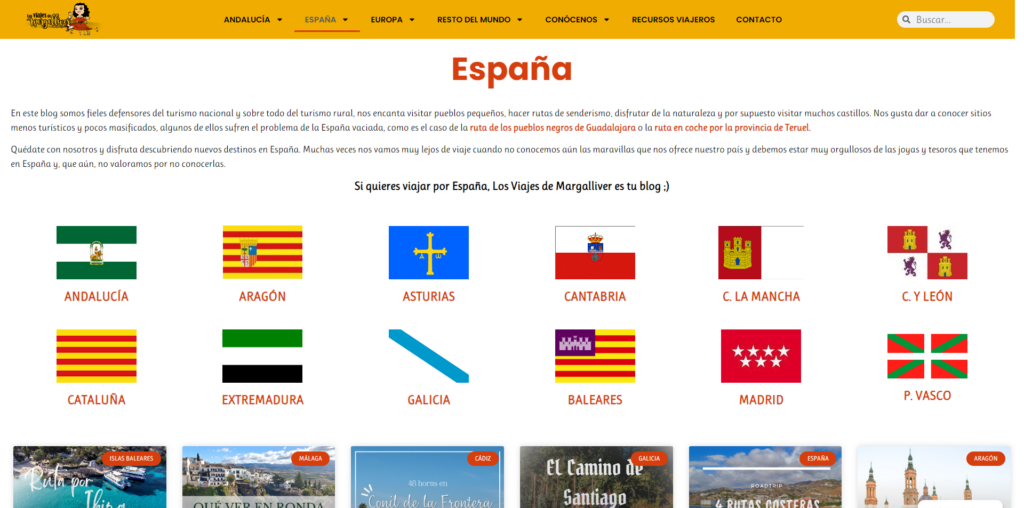 Captura de pantalla del blog de viajes por España "Los Viajes de Margalliver"