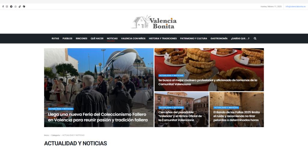 Captura de pantalla del blog de viajes por España "Valencia Bonita"