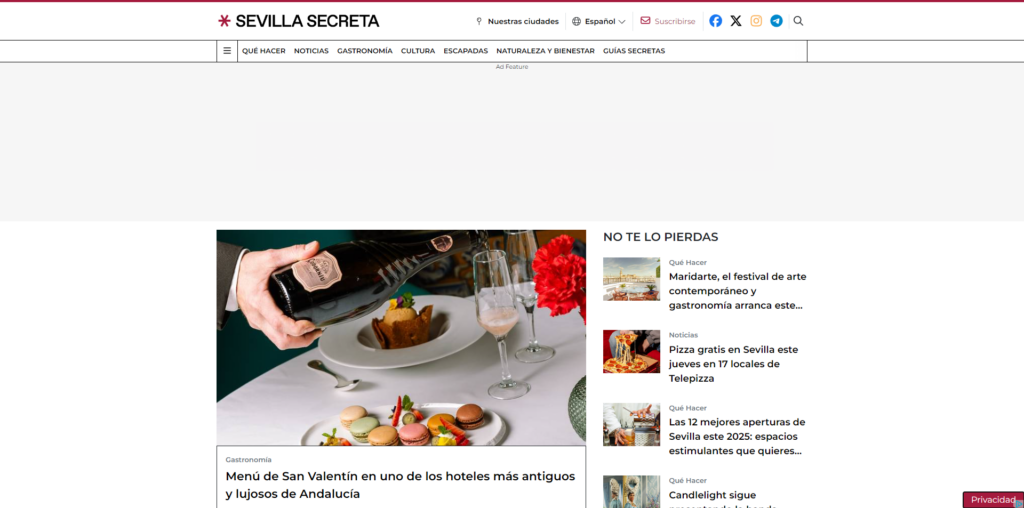 Captura de pantalla del blog de viajes por España "Sevilla Secreta"